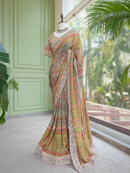 Aamira Multicolor Printed Saree with Sequin Embroidery
