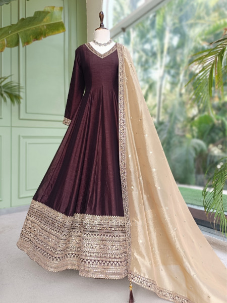 Nikhar  Royale Deep Brown Anarkali Suit Set