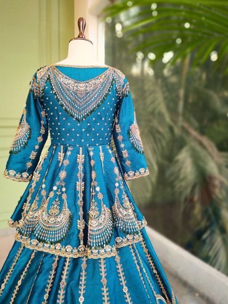 Siyara Blue Indo-Western Lehenga Set with Embroidered Jacket and Dupatta