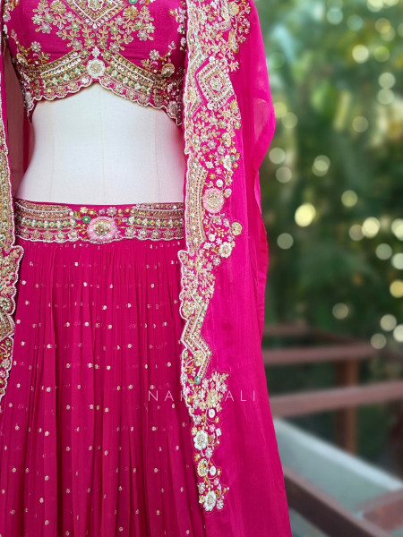 Aarika Magenta Indo Western Lehenga with Heavy Sequin and Bead Embroidery