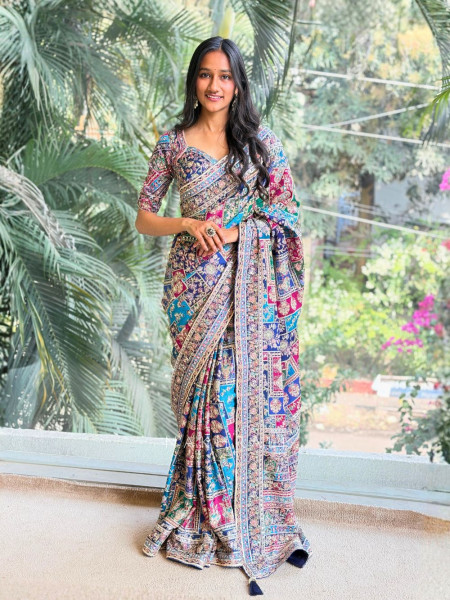 Vrishti Blue Saree with Sequin and Zari Work