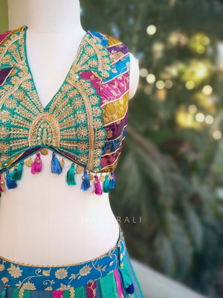 Utsara Blue Multicolour Lehenga Set with Zari Sequin Work