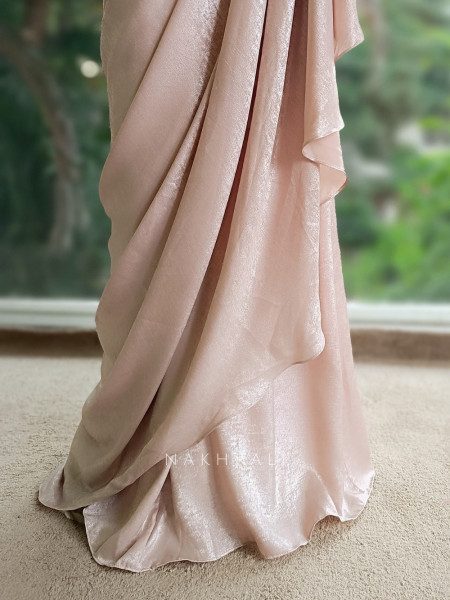Shimmer Veil Peach Drape Saree with Cutdana and Sequin Work