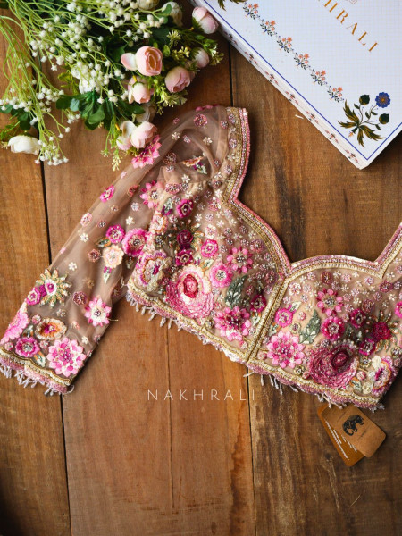 Tiararose Sand Beige Net Floral Embroidered Saree