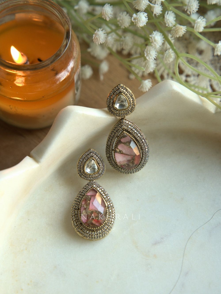 Image of Elara Mosaic Pink Teardrop Earrings