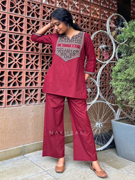 Tulip Maroon Cotton Co-ord Set