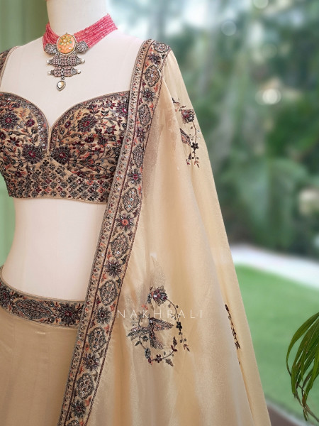 Nirvika Cream Chanderi Raw Silk Lehenga Set
