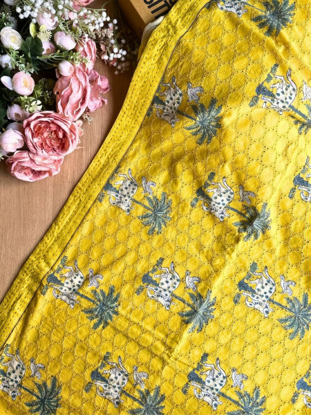 Katha Yellow Printed Dress Material Set