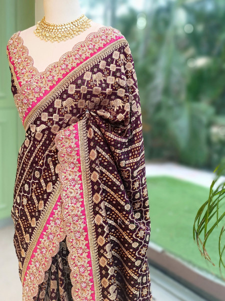Pranika Maroon Georgette Saree with Running Blouse Piece