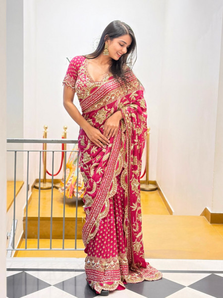Dark Dazzle Magenta Saree with Sequin Embroidered Blouse