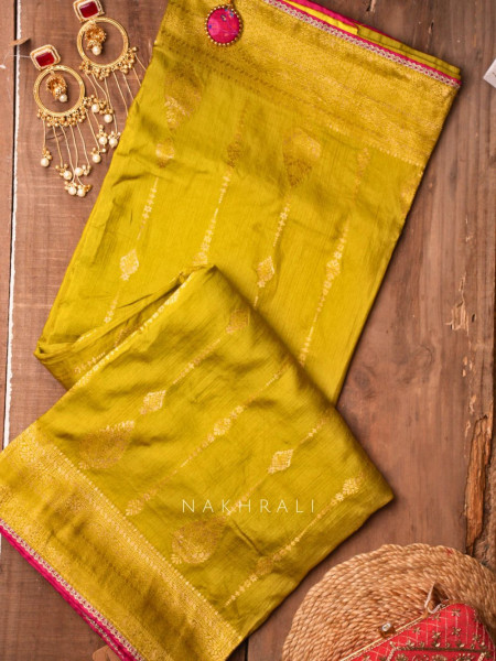 Mrignayani Green Saree with Embroidered Blouse & Brocade Weave