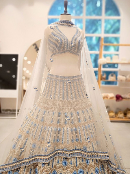 Nirvana Blue Beaded Bridal Lehenga Set