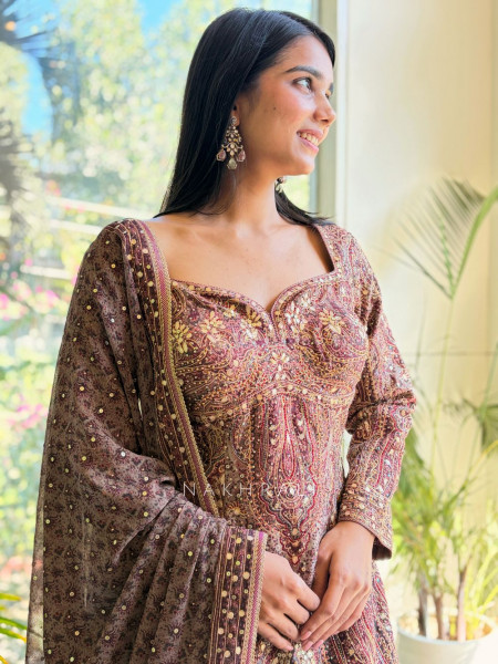Anika Brown Suit Set with Gota Patti Work