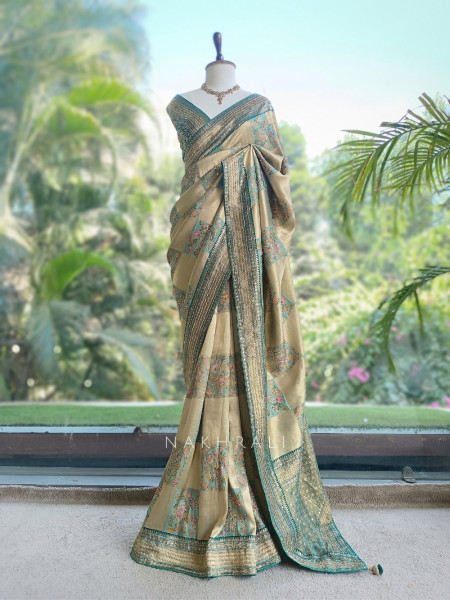 Dastaan-e-Ketan Green Tissue Banarasi Silk Saree