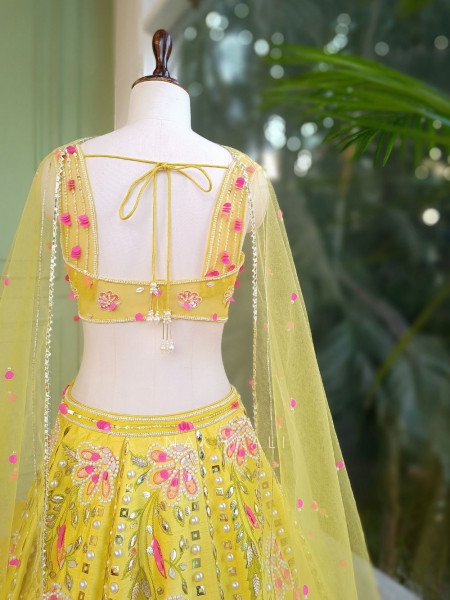 Yavika Yellow Floral Lehenga Set with Sequin and Bead Work