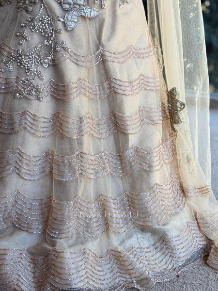 Aurevia Beige Indo-Western Mermaid Lehenga with Sequin and Pearl Work