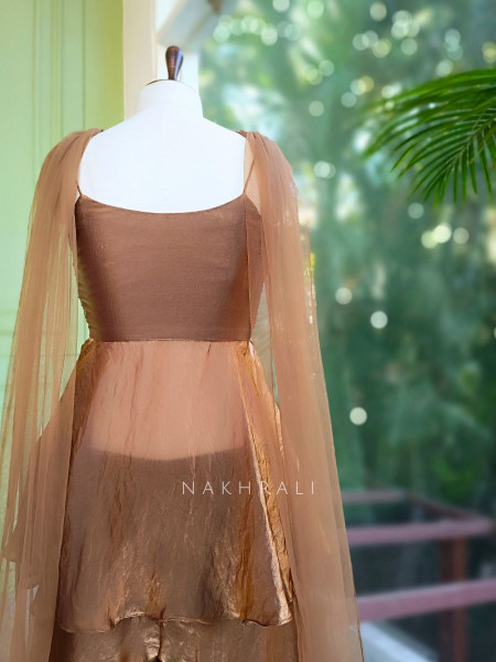 Zeraya Brown Embroidered Peplum Palazzo Set