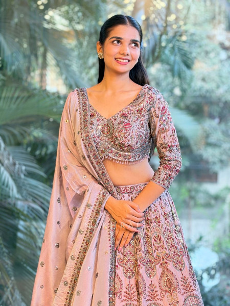 Mridula Lilac Embroidered Lehenga with Sequin and Cut Dana Work