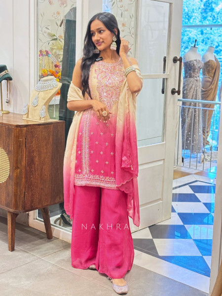 Noorvati Embroidered Silk Suit Set with Palazzo & Dupatta