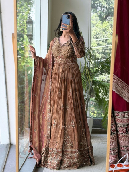 Zeenat Brown Anarkali Suit Set