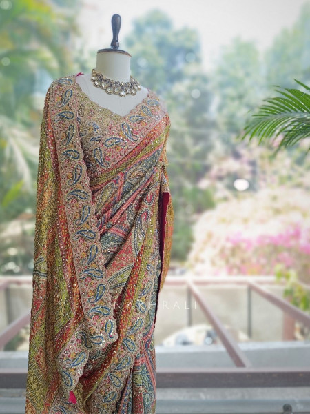 Aamira Multicolor Printed Saree with Sequin Embroidery