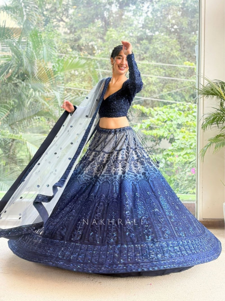 Indigo Glace Blue Lehenga Set