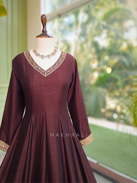 Nikhar  Royale Deep Brown Anarkali Suit Set