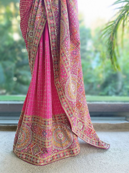 Ruby Multicolor Saree with Heavy Zardozi Border