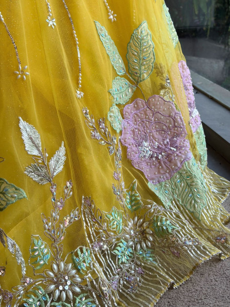 Floral Symphony Yellow Indo-Western Lehenga Set