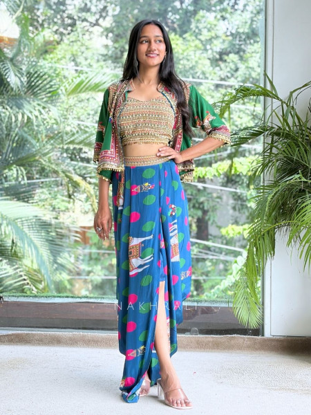 Boho-Chic Polka Dhoti Skirt Set