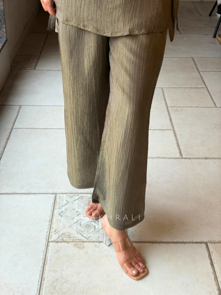 Nyra Olive Tissue Indo-Western Layered Palazzo Set