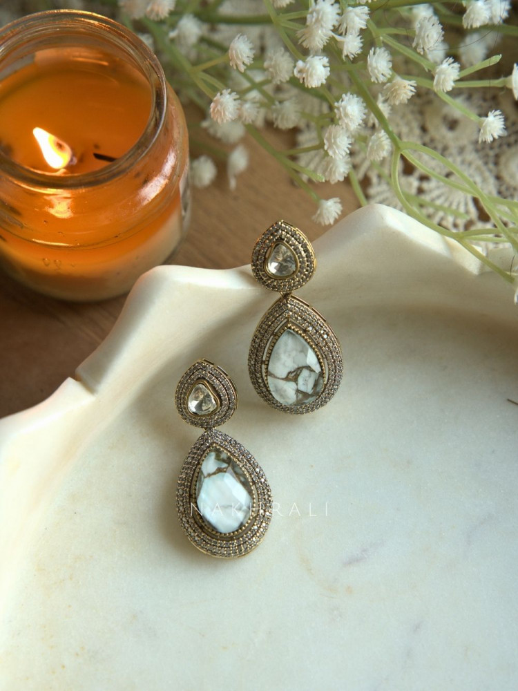 Image of Elara Mosaic White Teardrop Earrings