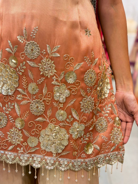 Kesarika Veil Orange Suit Set – Detailed Sequin Work