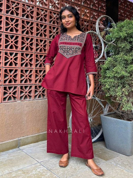 Tulip Maroon Cotton Co-ord Set