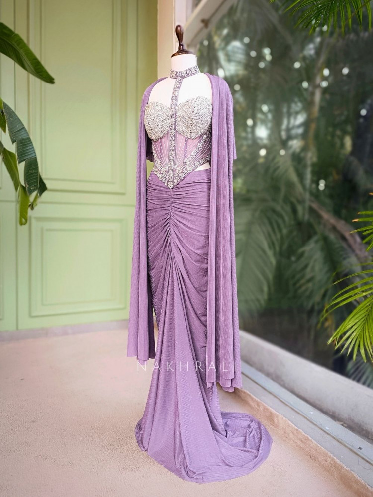 Image of Velmira Purple Indowestern Drape Set