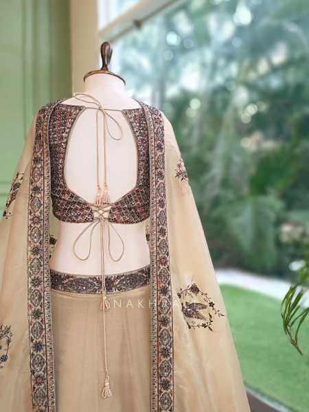 Nirvika Cream Chanderi Raw Silk Lehenga Set