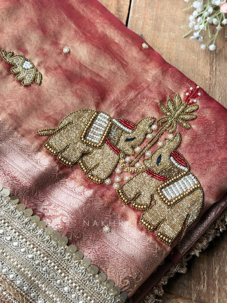 Gajshri Copper Rose Banarasi Katan Tissue Silk Saree