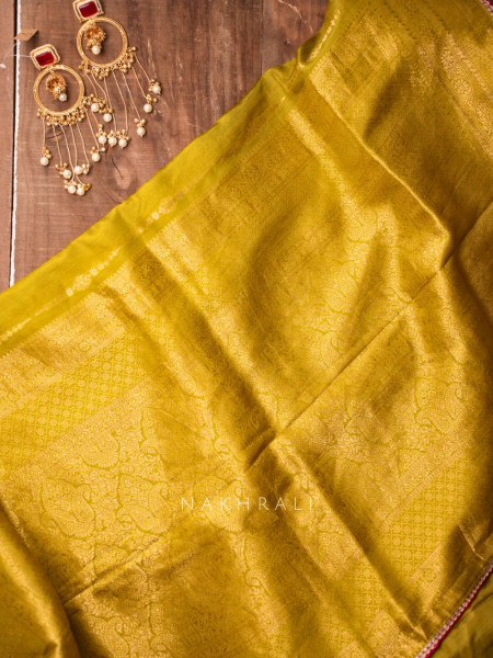 Mrignayani Green Saree with Embroidered Blouse & Brocade Weave