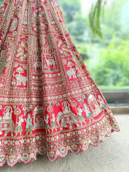 Shahi Vivah Bridal Red Raw Silk Bridal Lehenga Set With Zardozi, Pitta & Resham Work