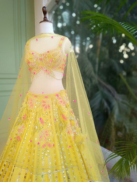 Yavika Yellow Floral Lehenga Set with Sequin and Bead Work