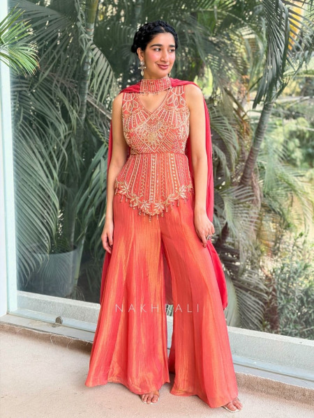 Serena Gajari Crop Top Palazzo Set with Choker Dupatta