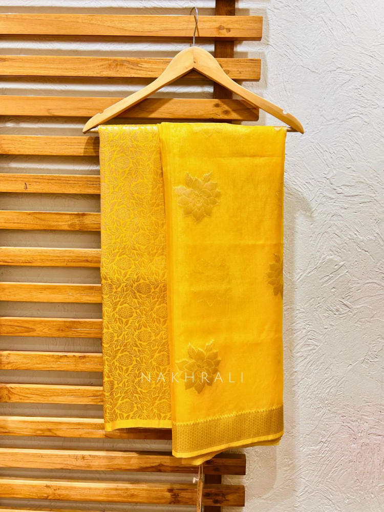 Image of Vireya Yellow Zari Work Dress Material