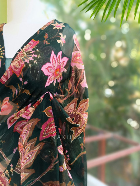 Dahlia Green Organza Saree with Sequin and Cut Dana Work