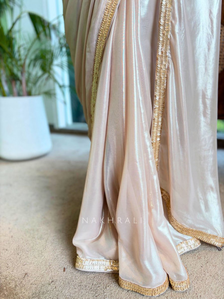 Beatrice Ivory Saree with Golden Embellished Readymade Blouse