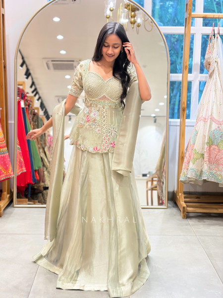 Rasika Light Green Indo-Western Lehenga Set with Embroidered Peplum