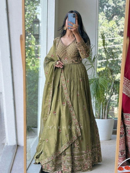 Zeenat Mehndi Green Anarkali Suit Set