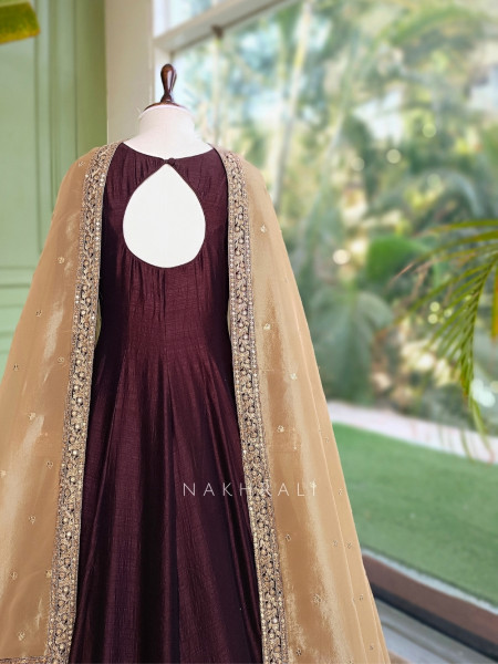 Nikhar  Royale Deep Brown Anarkali Suit Set