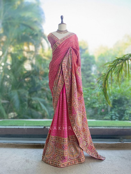 Ruby Multicolor Saree with Heavy Zardozi Border