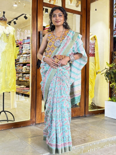 Inaaya Firozi Chanderi Floral Printed Saree