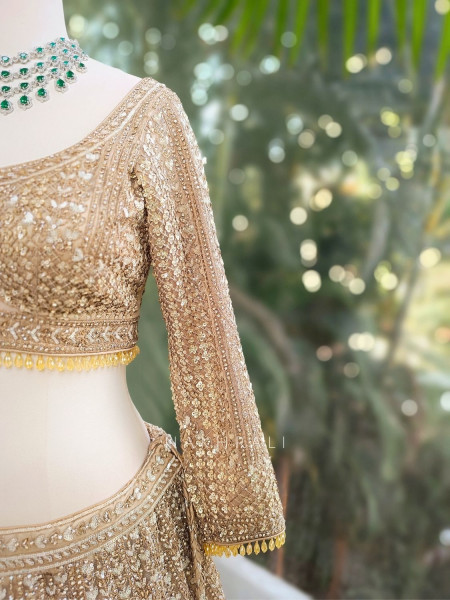 Rishmika Gold Bridal Lehenga with Sequin and Bead Work